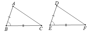 Cho hình vẽ, Delta ABC = Delta DEF theo trường hợp nào? (ảnh 1)