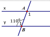 Cho h&igrave;nh vẽ, biết x, y v&agrave; g&oacute;c {{B_1}}{ = 110 độ. T&iacute;nh số đo g&oacute;c A1 (ảnh 1)