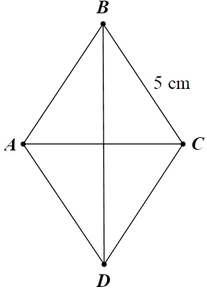 Trong hình thoi ABCD có:  a) AB =  = =   b) BD vuông góc với   c) Chu vi hình thoi ABCD là  cm. (ảnh 1)