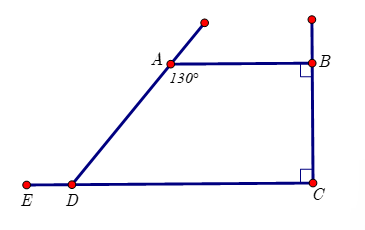 1) Cho hình vẽ sau, biết góc {BAD} = 130 độ, AB vuông góc BC  và BC vuông góc DC a) Chứng minh AB song song CD b) Tính số đo góc {ADC} (ảnh 1)