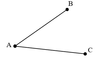 Tên đỉnh và tên các cạnh của góc trong hình dưới đây là? 	A. Đỉnh A, cạnh AB và BC (ảnh 1)