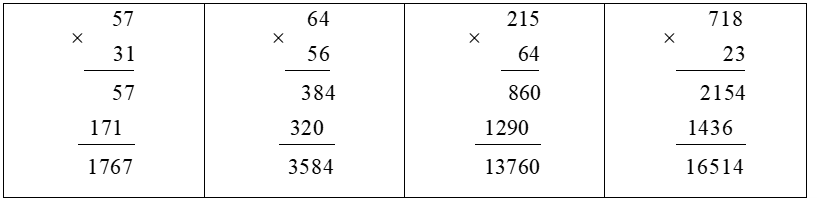 Tính. 57x 31   64x56    215x64   718x23 (ảnh 2)