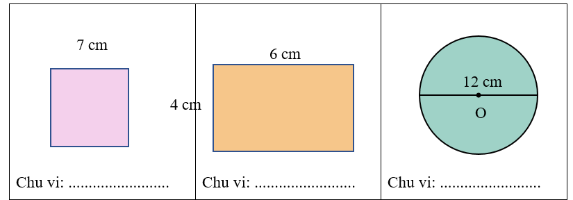 Viết chu vi của mỗi hình dưới đây vào chỗ chấm. (ảnh 1)