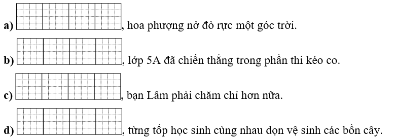 Thêm trạng ngữ thích hợp cho mỗi câu dưới đây. (ảnh 1)