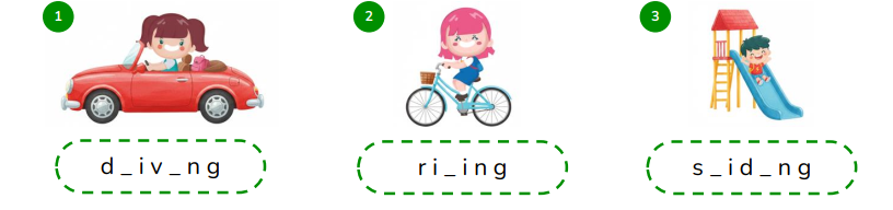 Complete the words.  d _ i v _ n g (ảnh 1)