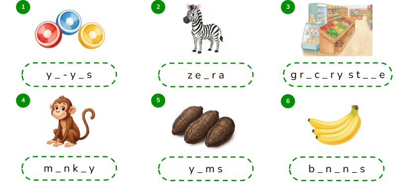 Complete the words. y _ - y _ s (ảnh 1)