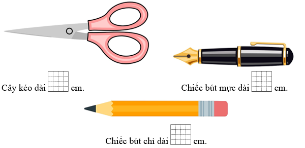 Đo độ dài các đồ vật dưới đây và điền số thích hợp vào ô trống: (ảnh 1)
