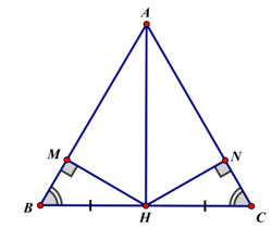 Cho hình vẽ bên a) Chứng minh Delta HMB = Delta HNC. b) Chứng minh Delta AHM = Delta AHN (ảnh 1)