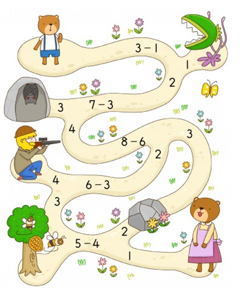 Giúp gấu về với mẹ bằng cách giải các phép trừ trên đường đi. (ảnh 1)