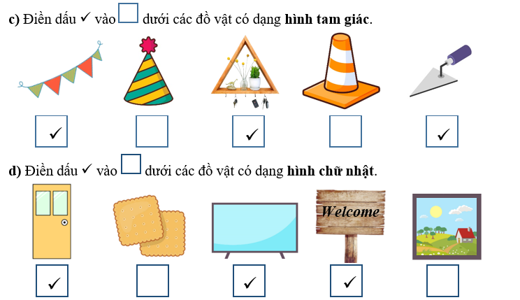 a) Điền dấu V vào ô trống  dưới các đồ vật có dạng hình vuông. (ảnh 6)