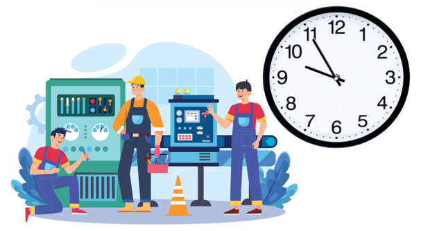 Điền vào chỗ trống cho thích hợp.  Buổi sáng, đội công nhân tiến hành sửa chữa vào lúc ….. giờ …… phút hay ….. giờ kém ……phút. Đội công nhân đó hoàn thành vào lúc 11 giờ 55 phút. Vậy đội đó làm việc trong …… giờ. (ảnh 1)