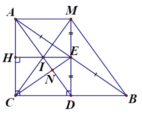 Cho tam giác ABC vuông tại C (CB > CA), với E là trung điểm của AB. Từ E kẻ ED vuông góc với BC (D thuộc BC), EH vuông góc với AC (H thuộc AC) (ảnh 3)