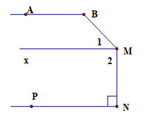 Cho hình vẽ biết AB song song Mx, MN và NP vuông góc với nhau, góc {ABM} = góc {BMN} = 135 độ. 1) Tính số đo các góc góc M1, góc M2 (ảnh 1)