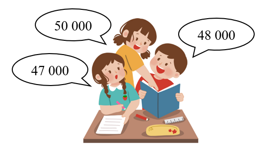 Tô màu vào ý kiến đúng. Ba bạn học sinh cùng làm tròn số 47 980 đến hàng chục nghìn (ảnh 1)
