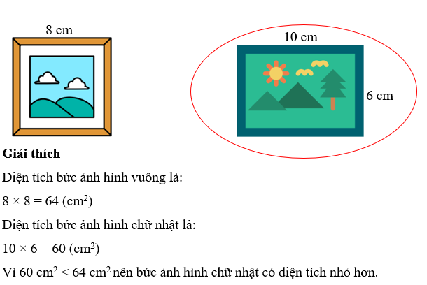 Khoanh vào hình có diện tích nhỏ hơn. (ảnh 2)