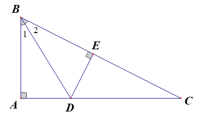 Cho tam giác ABC vuông tại A có góc B = 54 độ.  a) Tính số đo góc C của tam giác ABC.  b) Đường phân giác BD. Vẽ DE vuông góc với BC (E thuộc BC) (ảnh 1)