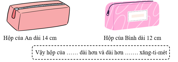 Hai bạn làm hộp bút: Hộp của An dài 14 cm Hộp của Bình dài 12 cm (ảnh 1)