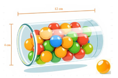 Một ống đựng các viên vitamin C có dạng hình trụ với đường kính đáy là 4 cm và chiều cao là 12 cm. Mỗi viên vitamin C hình cầu với bán kính là 0,5 cm .  a) Tính thể tích của ống vitamin C và thể tích của một viên vitamin C (ảnh 1)