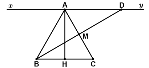 Cho tam giác ABC có AB = AC, gọi H là trung điểm của BC (ảnh 1)