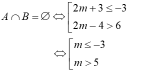 Cho 2 tập hợp A = [ - 3;6];,B= {2m - 4;2m + 3).  a/ Tìm tập hợp A giao R.  b/ Tìm m để A giao B bằng rỗng (ảnh 1)