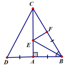 Cho tam giác ABC vuông tại A. Trên tia đối của tia AB lấy điểm D sao cho AD = AB.  a) Chứng minh rằng: tam giác ABC = tam giác ADC b) Vẽ tia phân giác BE của góc {ABC} E thuộc AC Trên tia BC lấy điểm F sao cho BF= BA (ảnh 1)