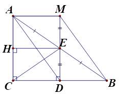 Cho tam giác ABC vuông tại C (CB > CA), với E là trung điểm của AB. Từ E kẻ ED vuông góc với BC (D thuộc BC), EH vuông góc với AC (H thuộc AC) (ảnh 2)