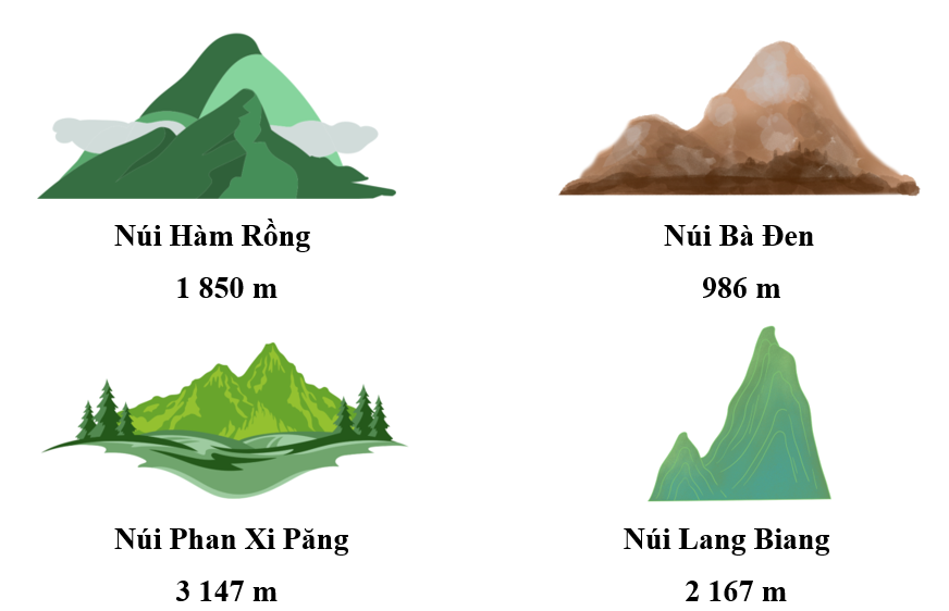 Thực hiện yêu cầu sau. Dưới đây là thông tin về độ cao của một số ngọn núi nổi tiếng ở Việt Nam.  (ảnh 1)