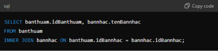 Trong câu lệnh SQL sau, từ khóa nào thể hiện việc kết nối hai bảng? (ảnh 1)