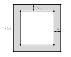 Một mảnh vườn hình vuông có cạnh bằng a (m) với lối đi xung quanh vườn rộng 1,5 m. Biểu thức biểu thị diện tích phần còn lại của mảnh vườn là: (ảnh 1)