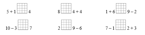Điền dấu >, <, = thích hợp vào ô trống.  5 + 1 ....  4 (ảnh 1)