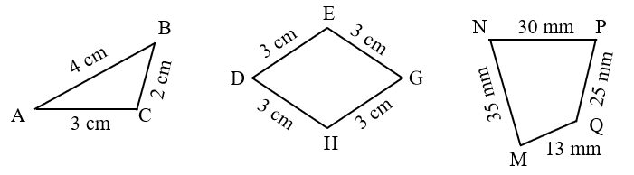 Tính chu vi của các hình tam giác, hình tứ giác sau: (ảnh 1)