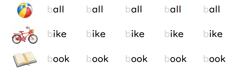 Trace the letters. ball  bike book (ảnh 1)