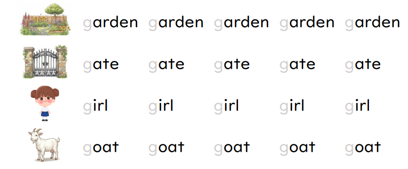 Trace the letters.  garden (ảnh 1)