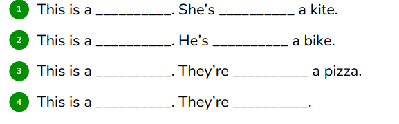 Listen and write.         This is a __________. She’s __________ a kite.  (ảnh 1)