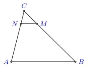 Cho tam giác ABC, M là trung điểm AB, vẽ MN song song BC với N thuộc AC  a) Chứng minh MN = 1/2 BC (ảnh 2)