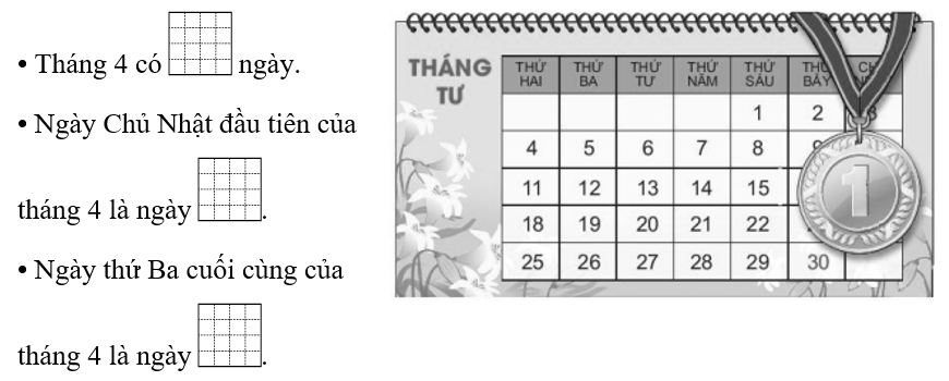 Quan sát tờ lịch và điền vào ô trống cho thích hợp. (ảnh 1)