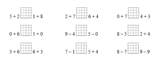 Điền dấu >, <, = thích hợp vào ô trống: 5 + 2 .... 1 + 8	 (ảnh 1)