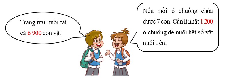 Điền số thích hợp vào chỗ chấm. Một trang trại có 3 khu nuôi gà, mỗi khu nuôi 2 300 con gà. Ngoài ra còn có 1 500 con vịt. (ảnh 2)