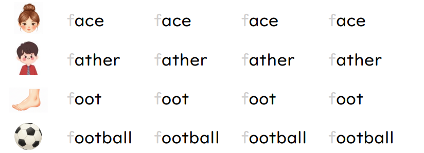 Trace the letters.  face father (ảnh 1)