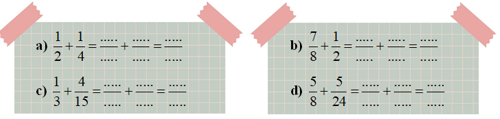 Điền vào chỗ chấm. 1/2 + 1/4 (ảnh 1)