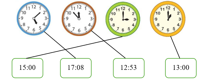 Nối từng đồng hồ với thời gian đúng: (ảnh 2)