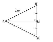 Cho hình bên dưới, biết M là trung điểm của BC, AM vuông góc với BC và AB = 7 cm. Khi đó ta có: (ảnh 1)