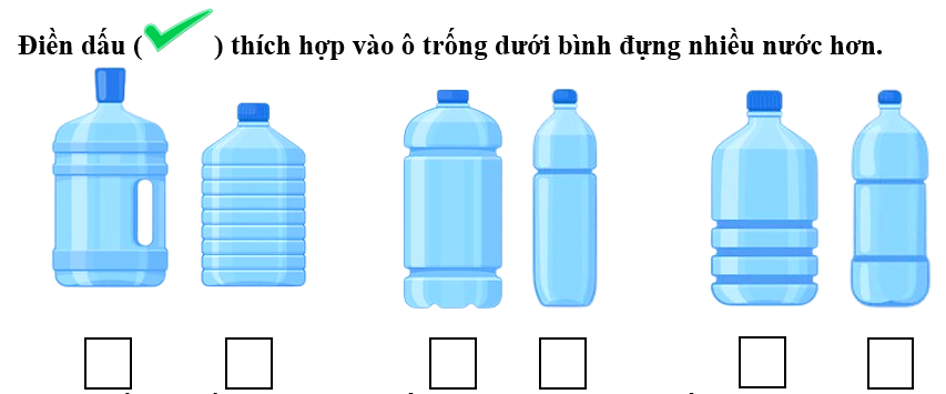 Phiếu bài tập hàng ngày Toán lớp 2 Đựng nhiều nước, đựng ít nước có đáp án (ảnh 1)