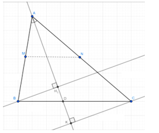 Cho tam giác ABC nhọn có AB < AC. Tia phân giác góc A cắt BC tại D.  a) Chứng minh AB .DC = AC .DB.  b) Kẻ BH và CK cùng vuông góc với AD. Chứng minh: (ảnh 1)