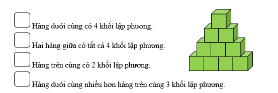 Đúng ghi Đ, sai ghi S. Hàng dưới cùng có 4 khối lập phương. (ảnh 1)