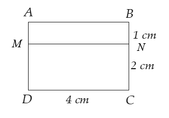 Tìm chiều dài, chiều rộng của mỗi hình chữ nhật có trong hình vẽ bên:  (DC  4 cm, BN  1 cm, NC  2 cm) (ảnh 1)