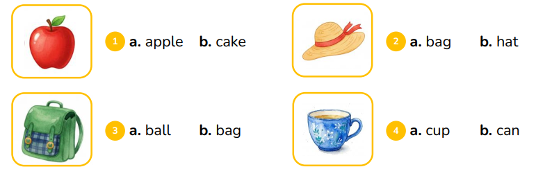 Look and choose.          a. apple b. cake  (ảnh 1)