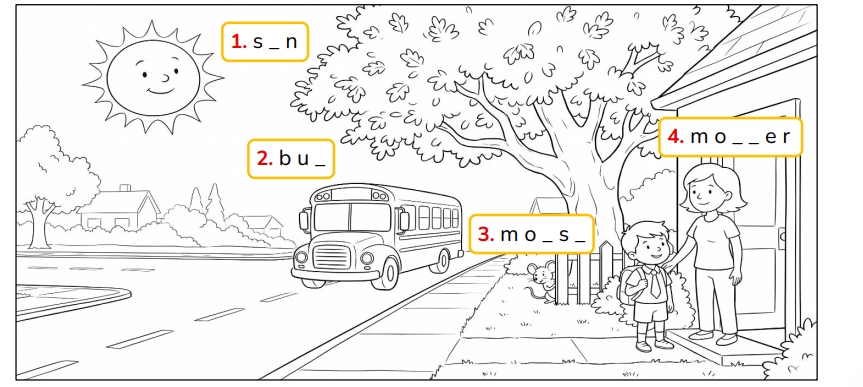 Complete the words and colour the picture. s _ n (ảnh 1)