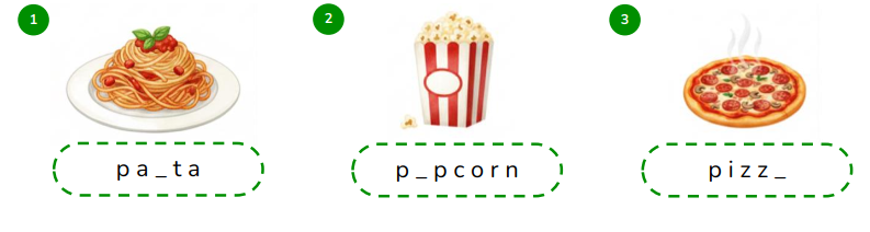 Complete the words. p a _ t a  (ảnh 1)