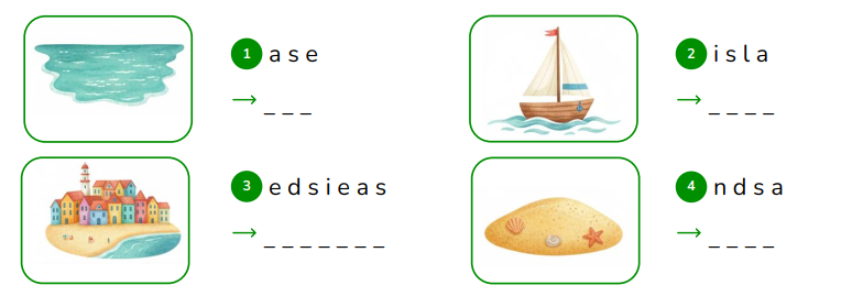 Reorder the letters. a s e _ _ _ (ảnh 1)